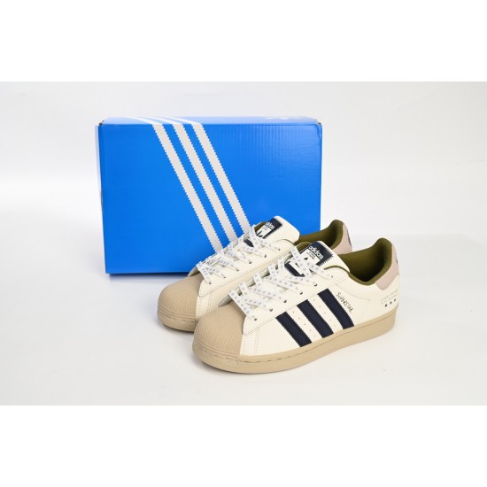 Adidas Superstar Sneakers Beige Grey Dark Blue For Women And Men Shoes IG3852