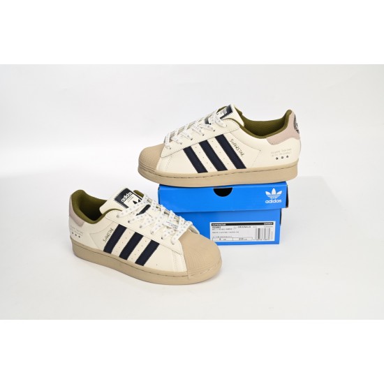 Adidas Superstar Sneakers Beige Grey Dark Blue For Women And Men Shoes IG3852