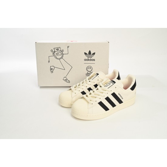 Adidas Superstar Sneakers White Beige Black For Women And Men Shoes GZ2203