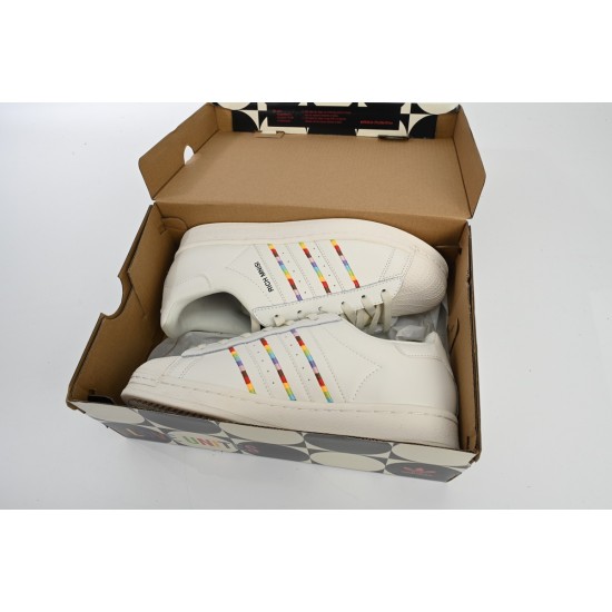 Adidas Superstar Sneakers White Black Gold White Rainbow For Women And Men Shoes ID7493