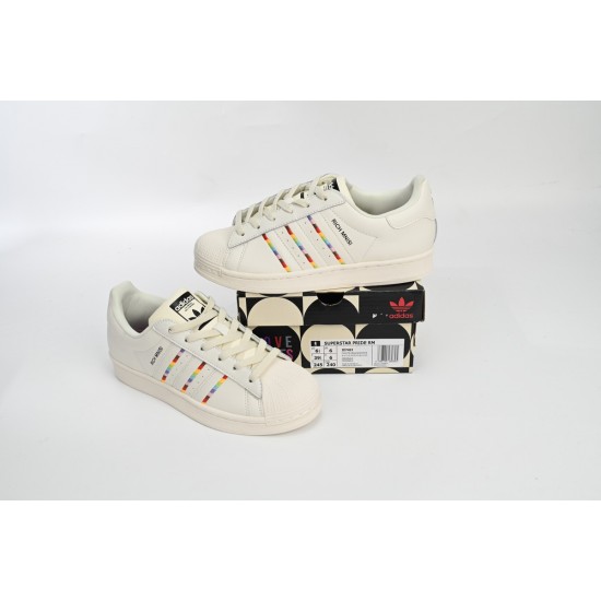 Adidas Superstar Sneakers White Black Gold White Rainbow For Women And Men Shoes ID7493